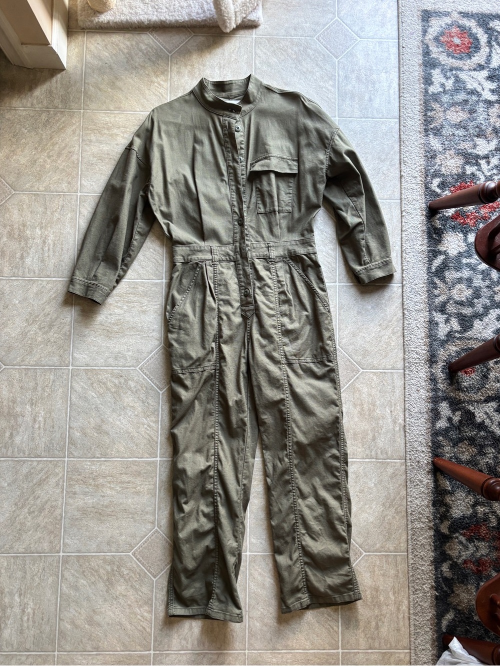 Current/Elliott Olive Green Button-Front Utility Jumpsuit